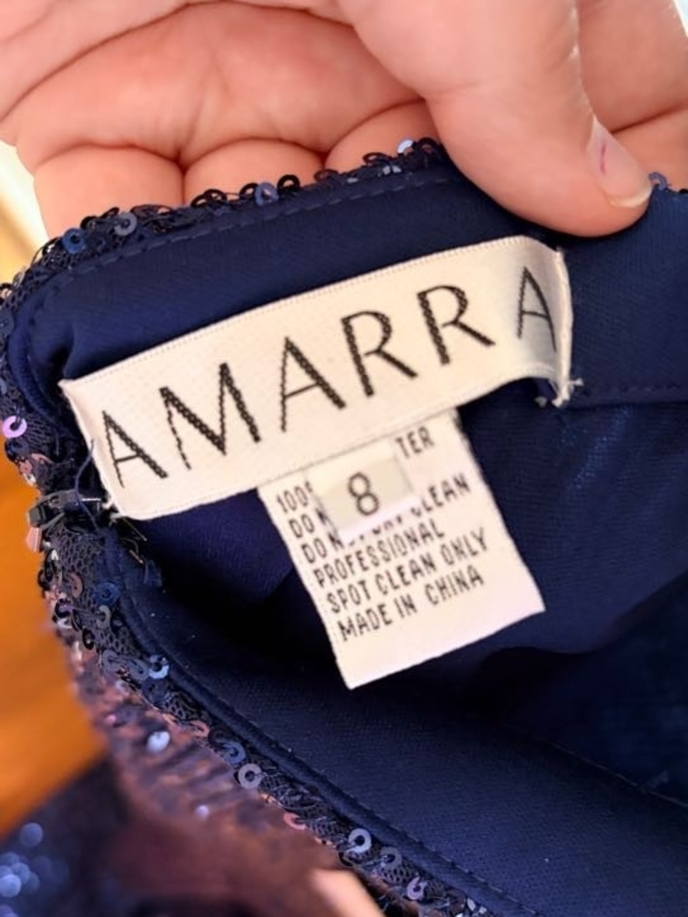 Amarra Elegant Navy Blue Sequin Spaghetti-Strap Evening Dress 88586 - Picture 4 of 7